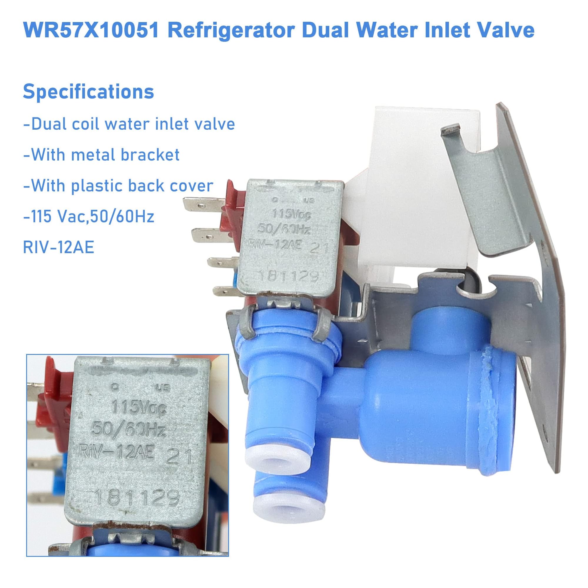 Beaquicy WR57X10051 Válvula De Entrada De Agua Dual Para Refrigerador GE Hot-point Ken-more - Compatible Con Doble Entrada Riv-12ae21 AP3672839 WR57X98 PS901314 WR57X111 ZIS42NYA CST25GRBCWW - Foto 5