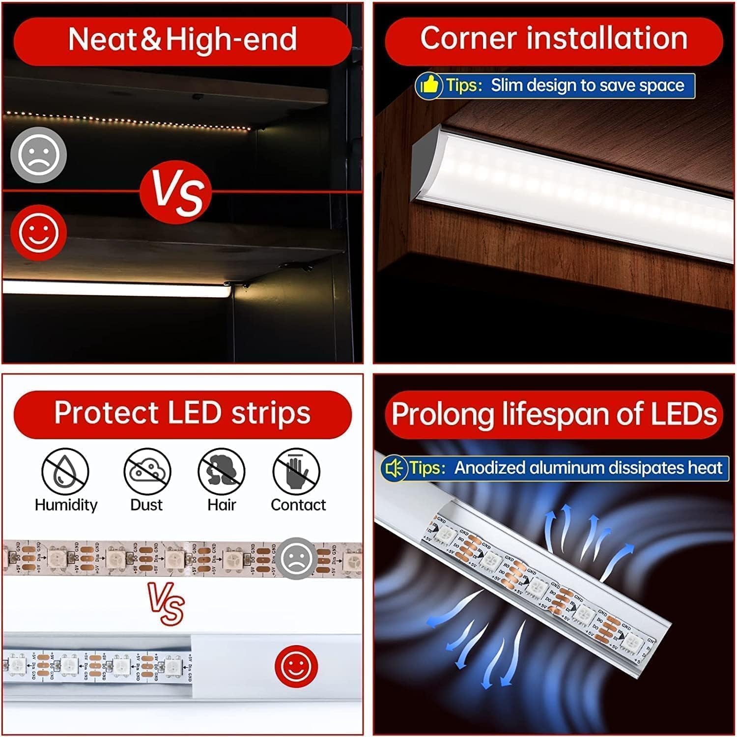 Cefrank Illuminazione sotto il mobile, 8 pezzi di barre LED a forma di V da 30cm collegabili per mobile da cucina, vetrina esposizione, ripiano - 16Watt 1600 Lumi - Bianco Puro (6000K)