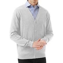 QUALFORT Mens 100% Cotton V Neck Cardigan Sweater | Long Sleeve Button Down Knitted Outerwear with Pockets Casual Layering Everyday