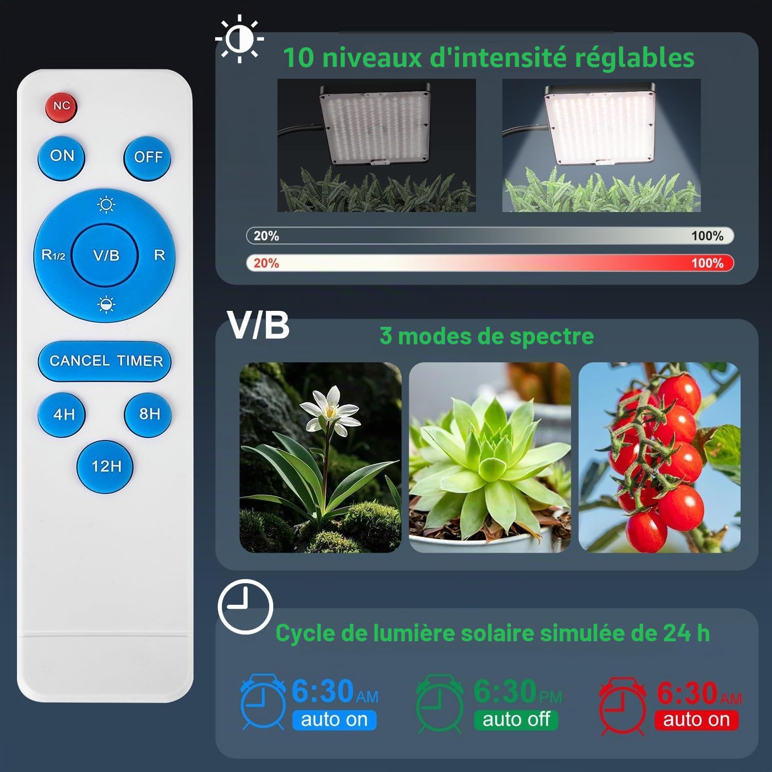 Lampe de culture LED à spectre complet avec support réglable, 246 LED avec minuterie et 10 luminosités, lumière pour fleurs, légumes, hydroponique et semis, pour débutants et jardiniers d'intérieur