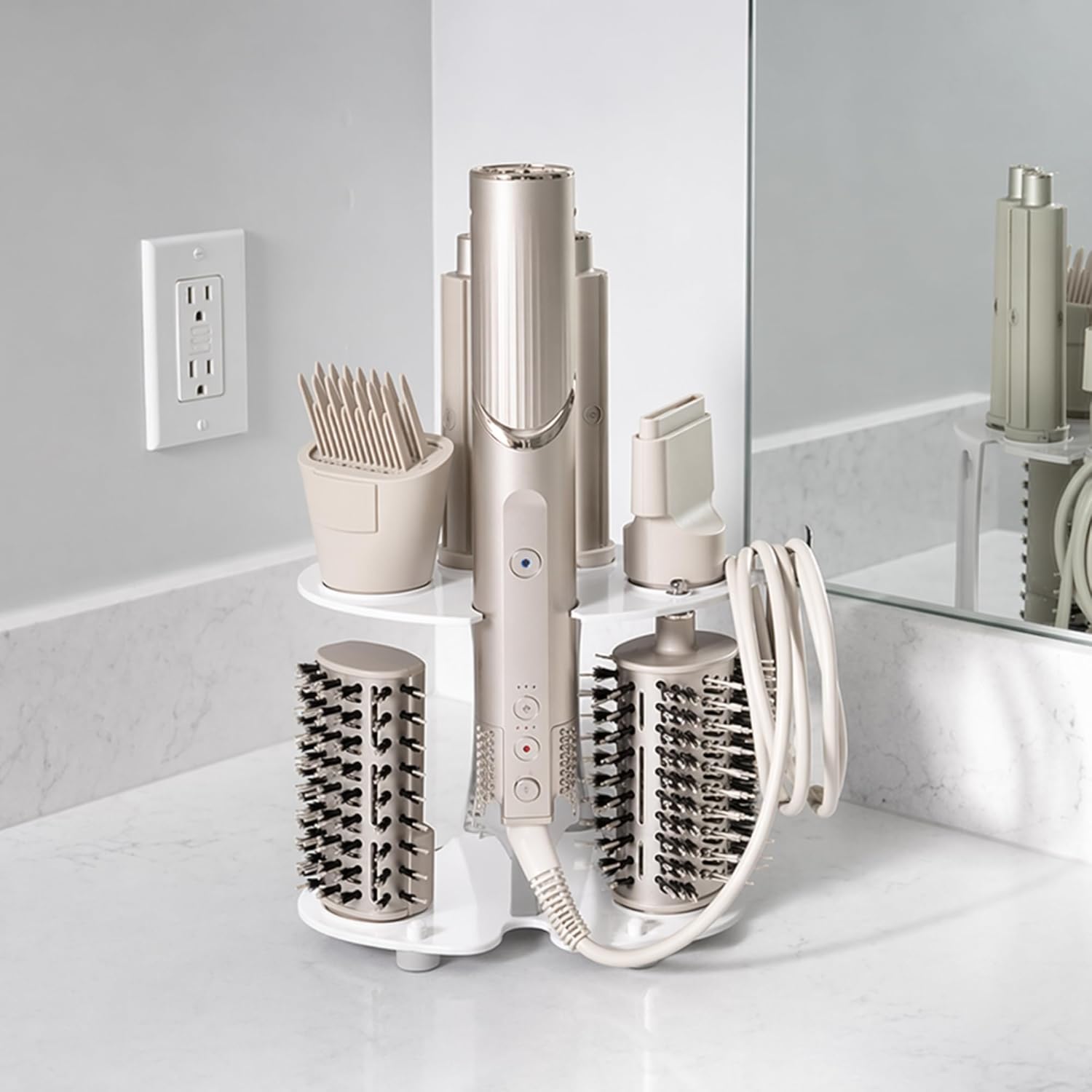 Blow Dryer Accessory Holder - Compatible with Dyson Airwrap & Shark FlexStyle Only | Wall or Counter Organizer for Styling Attachments (Blow Dryer Not Included)