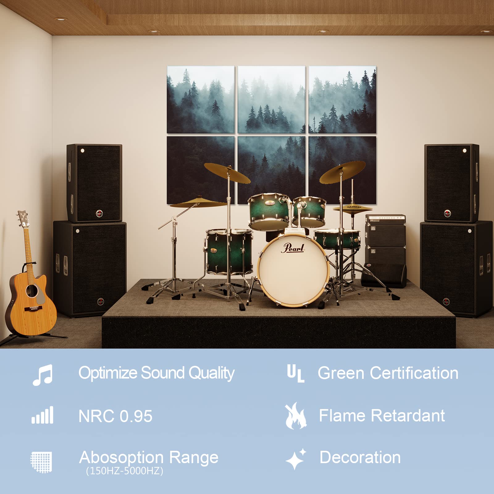 Bobobier Art Acoustic Panels with Self-Adhesive,72 x 48Inches Acoustical wall panel,Better Decoratve Than Sound Proof Foam Panels, Studio Office Home Acoustic Treatment (Misty Forest)