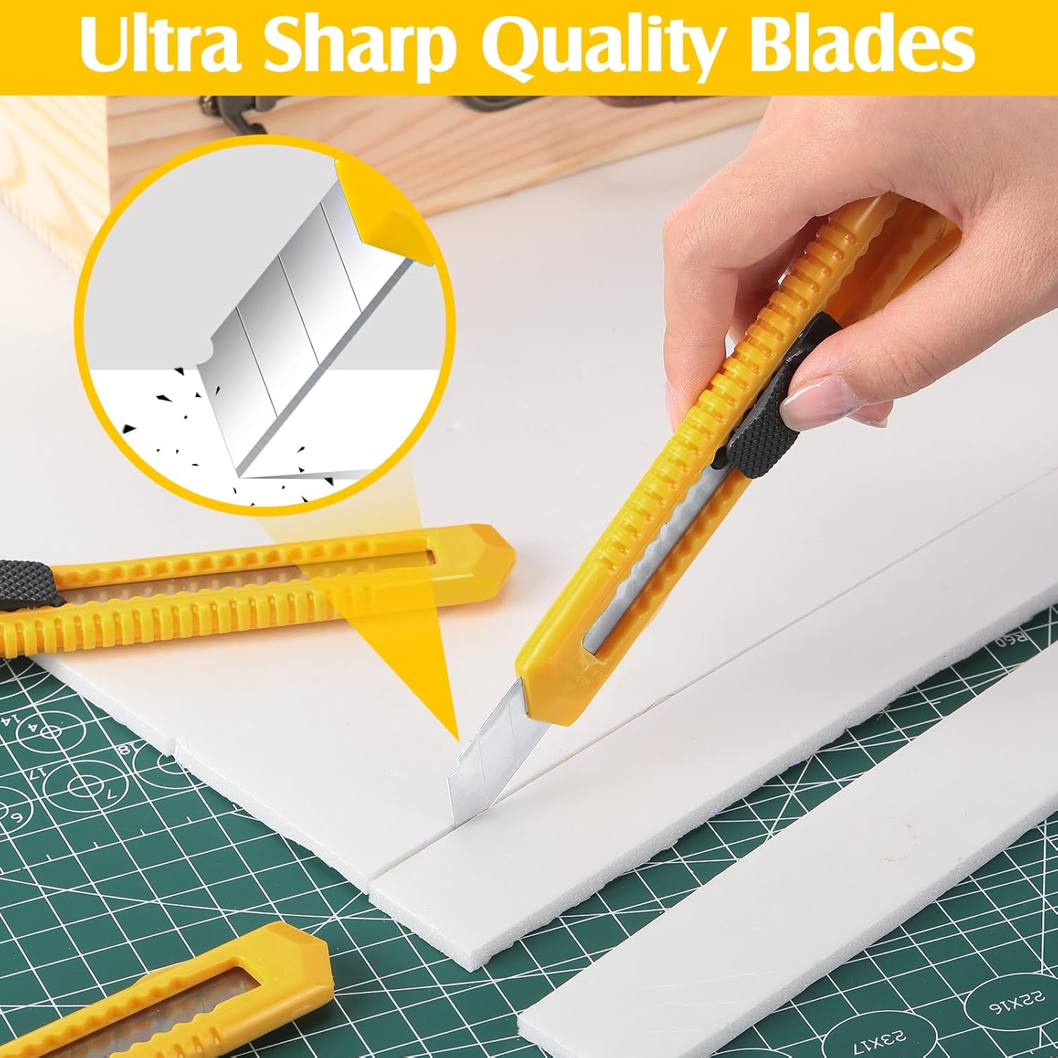 100 Pack Box Cutter Retractable Utility Knife 18mm Wide Blade Razor Knife Plastic Cardboard Cutter for Office Art, Craft and Home Use