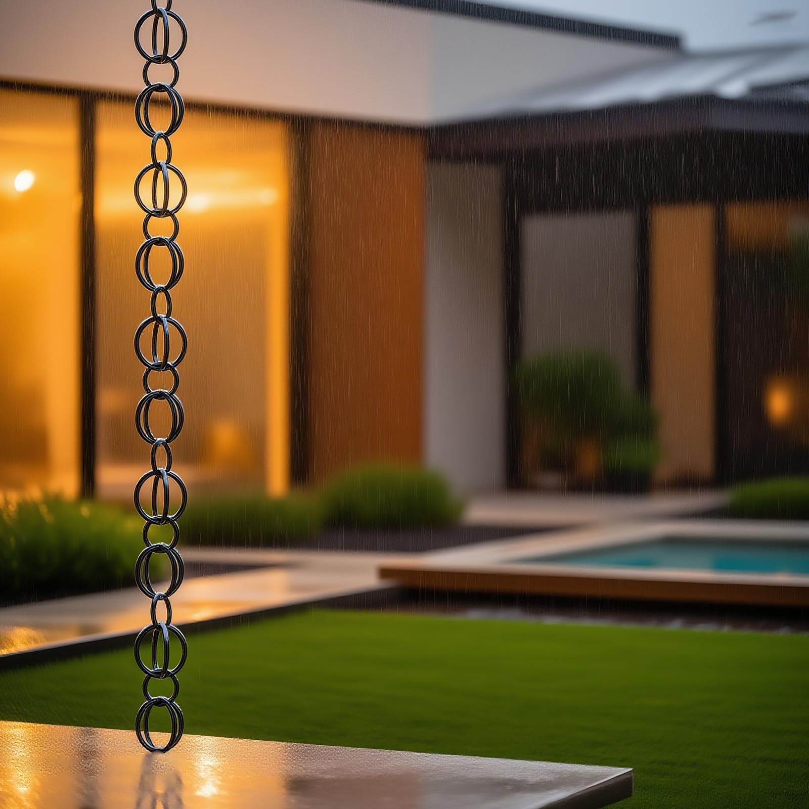 WEKONUMEX Rain Chains for Gutters, Ring Rain Chain Black Aluminum With Gutter Adapter And Catcher Multiple Sizes(3.5m(11.5ft))