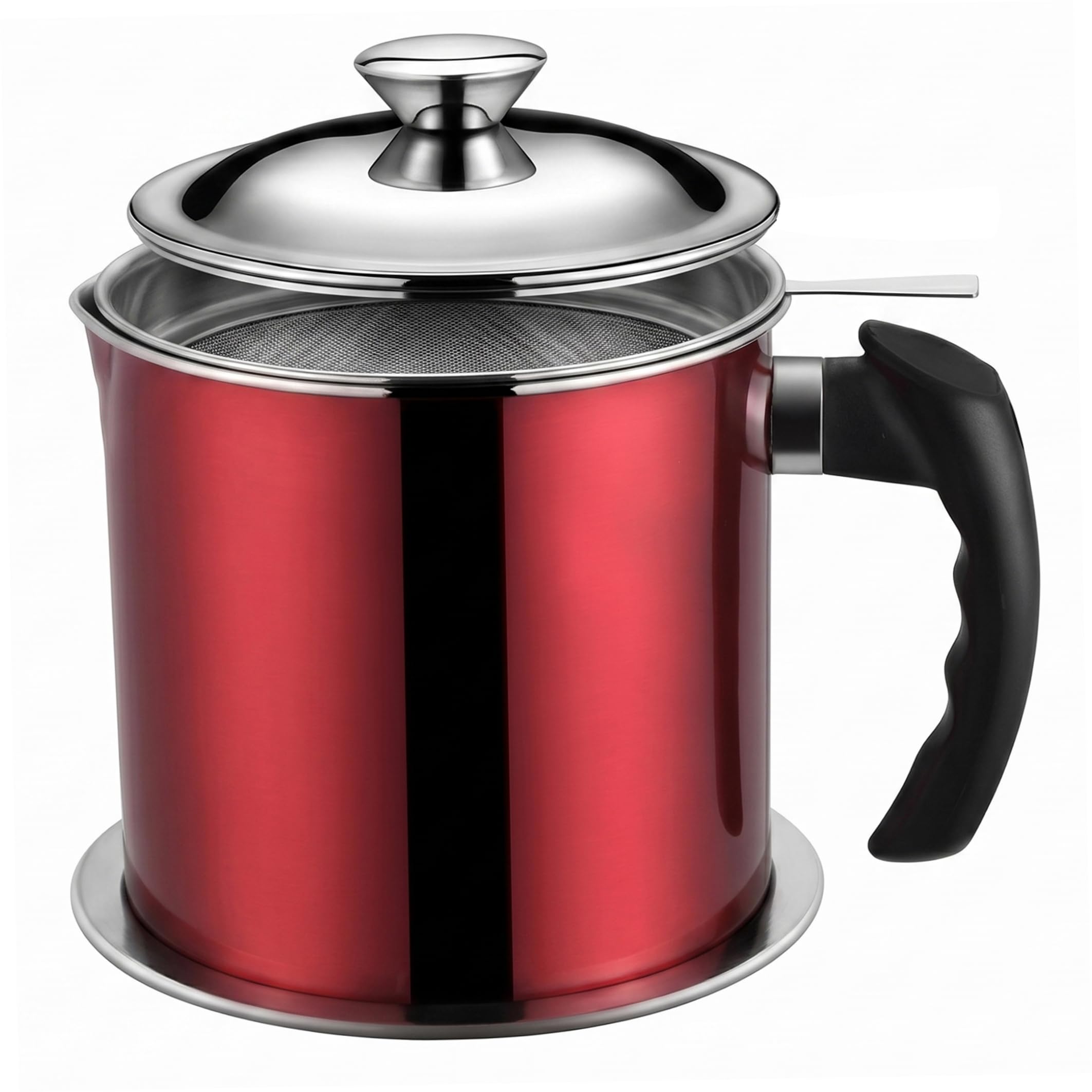 Xoeryoy Bacon Grease Container With Strainer, 1.3L Cooking Oil Container, Stainless Steel Kitchen Grease Separator With Heat-resistant Handle & Lid, Red ;1