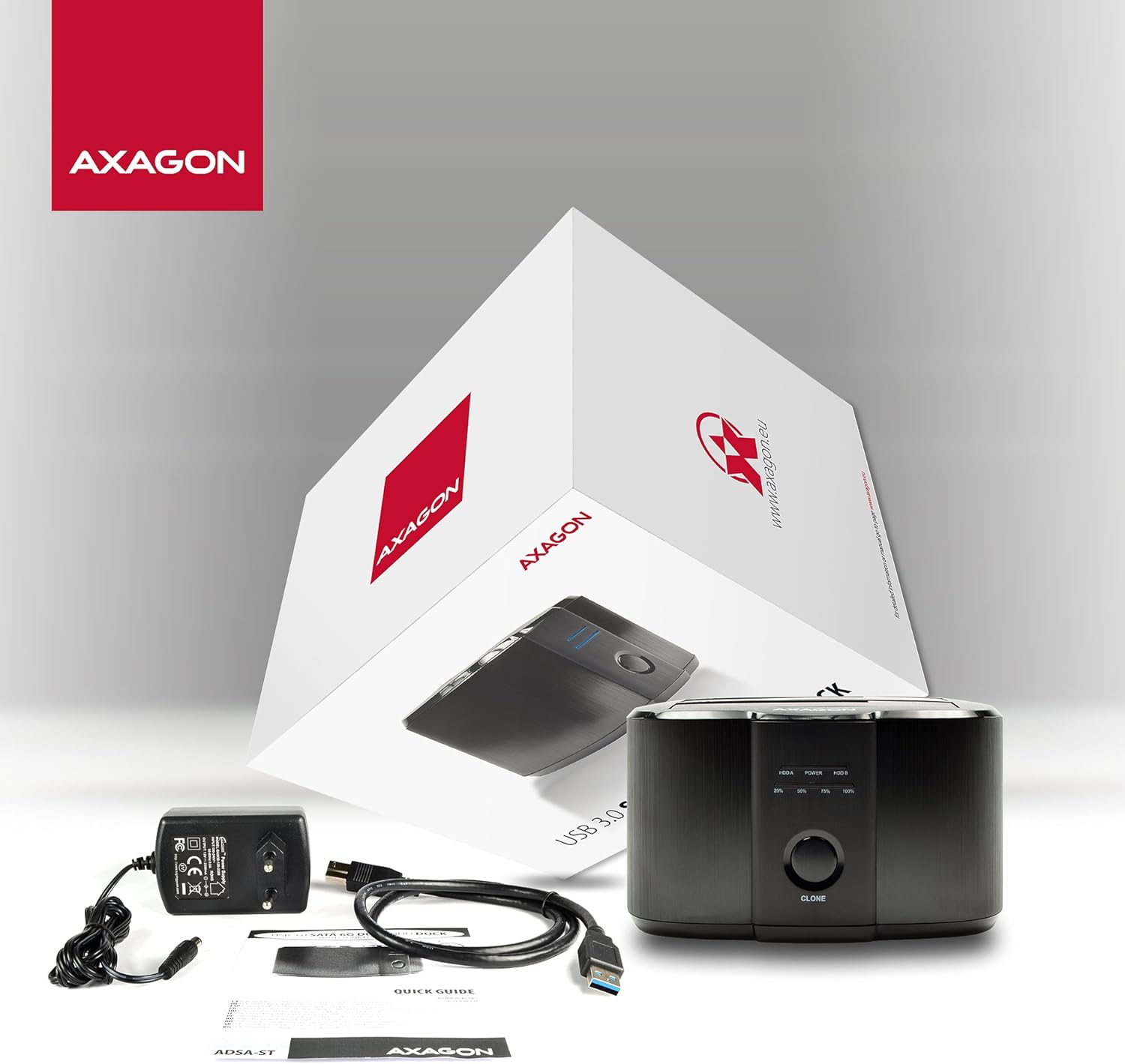 AXAGON ADSA-ST Docking Station and accessories in packaging