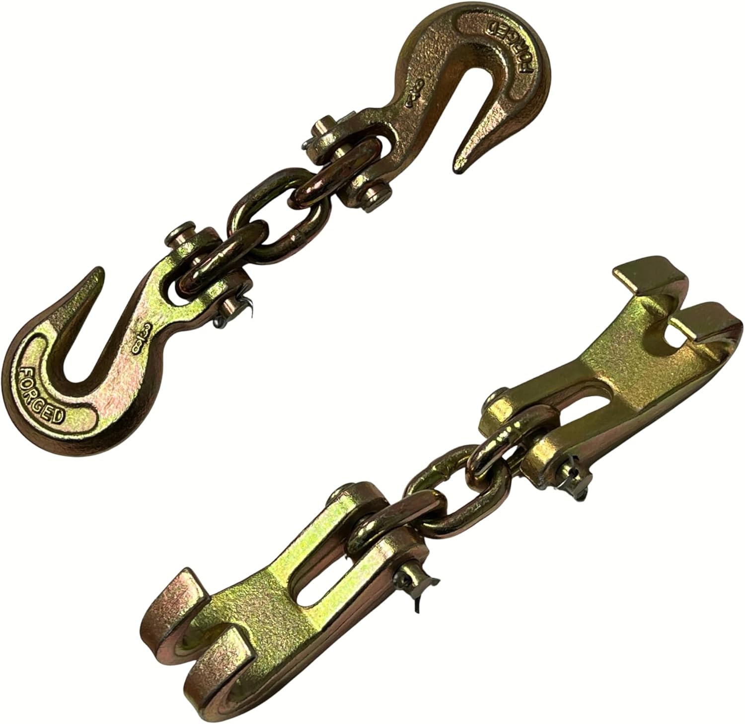 ATE Pro. Tools - 2pc Autobody Repair and Tow Hook Set, Double Clevis Slip Hook, Double Claw Hook Chain Clamp, Auto Repair Box Frame Clamps, 4 Ton and 6 Ton Chain Link