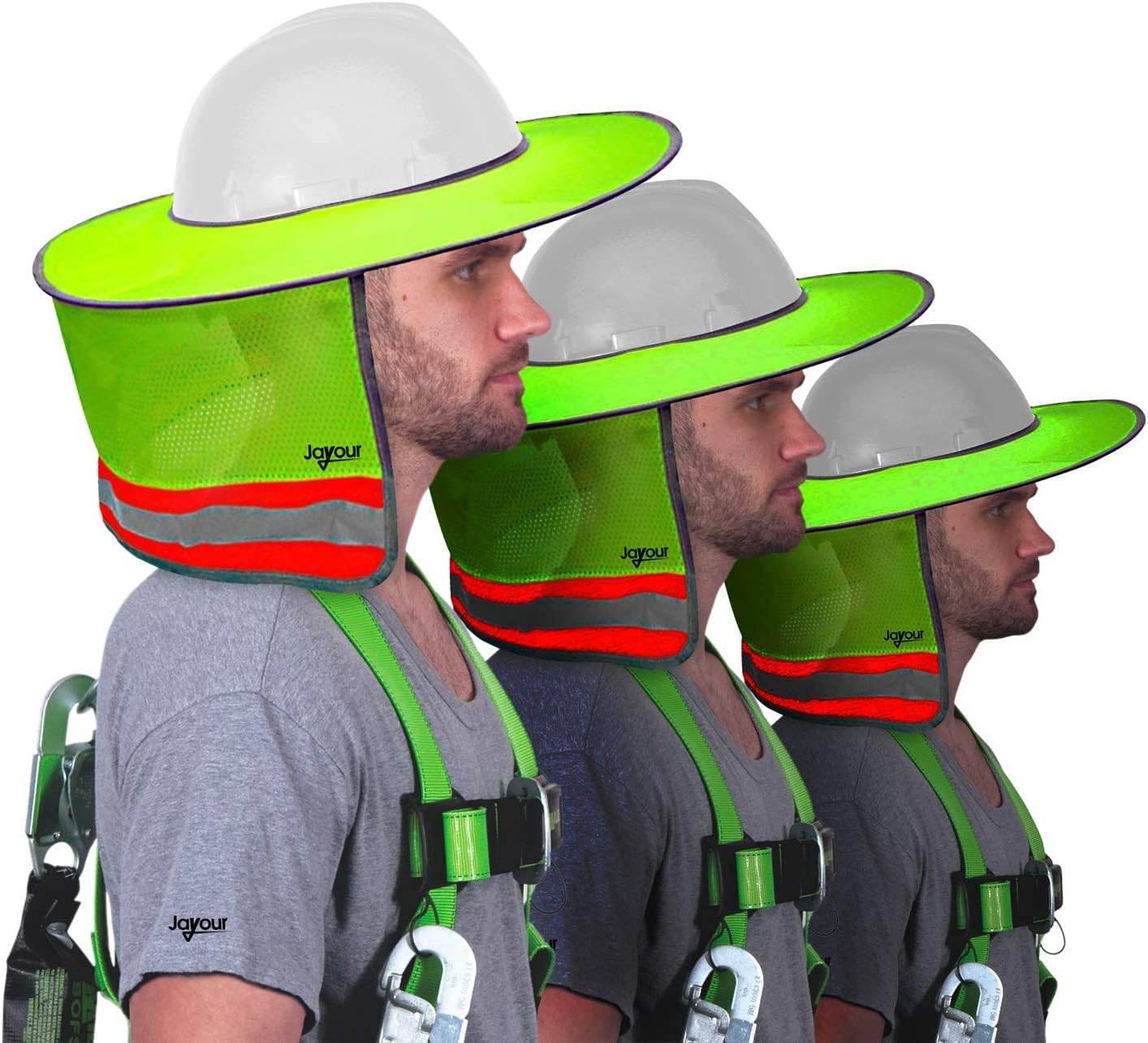 Jayour Hard Hat Sun Shade Full Brim - 3 Pack | Hard Hat Neck Shade with High Visibility Reflective Strip | Standard Brim Mesh Hard Hat Visor