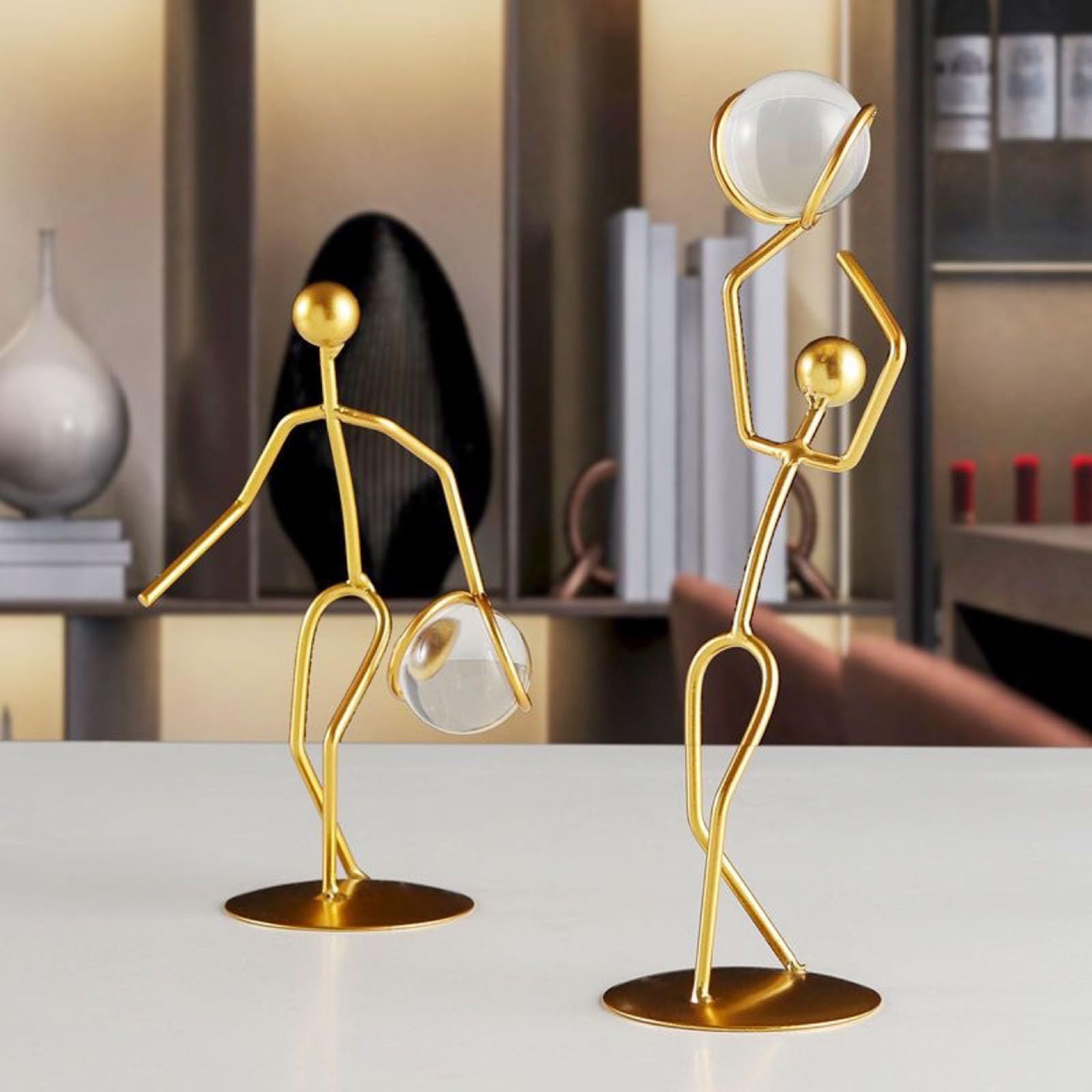 Statuetki do wystroju domu Figurka Koszykarska Rzeźba, Sportowa Ozdoba Metalowa Koszykarz Kryształowa Kula Ozdoba do Dekoracji Domu i Biura Miłośnicy Prezentów, Złoto