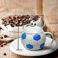 Vista 7 de Taza de fútbol de cerámica de 13.5 onzas, tazas de fútbol para té caliente, capuchino, moca, cacao, blanco para el día de Navidad (azul)