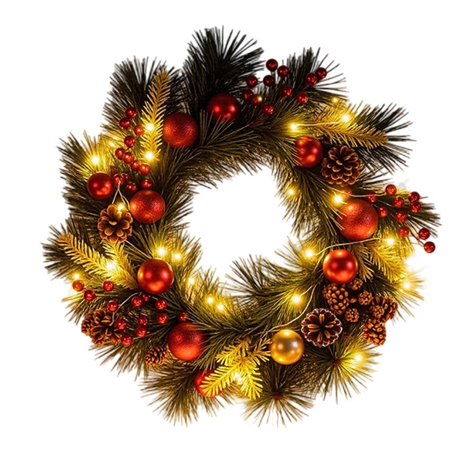 Corona de Navidad elegante con piñas y bayas para salón interior