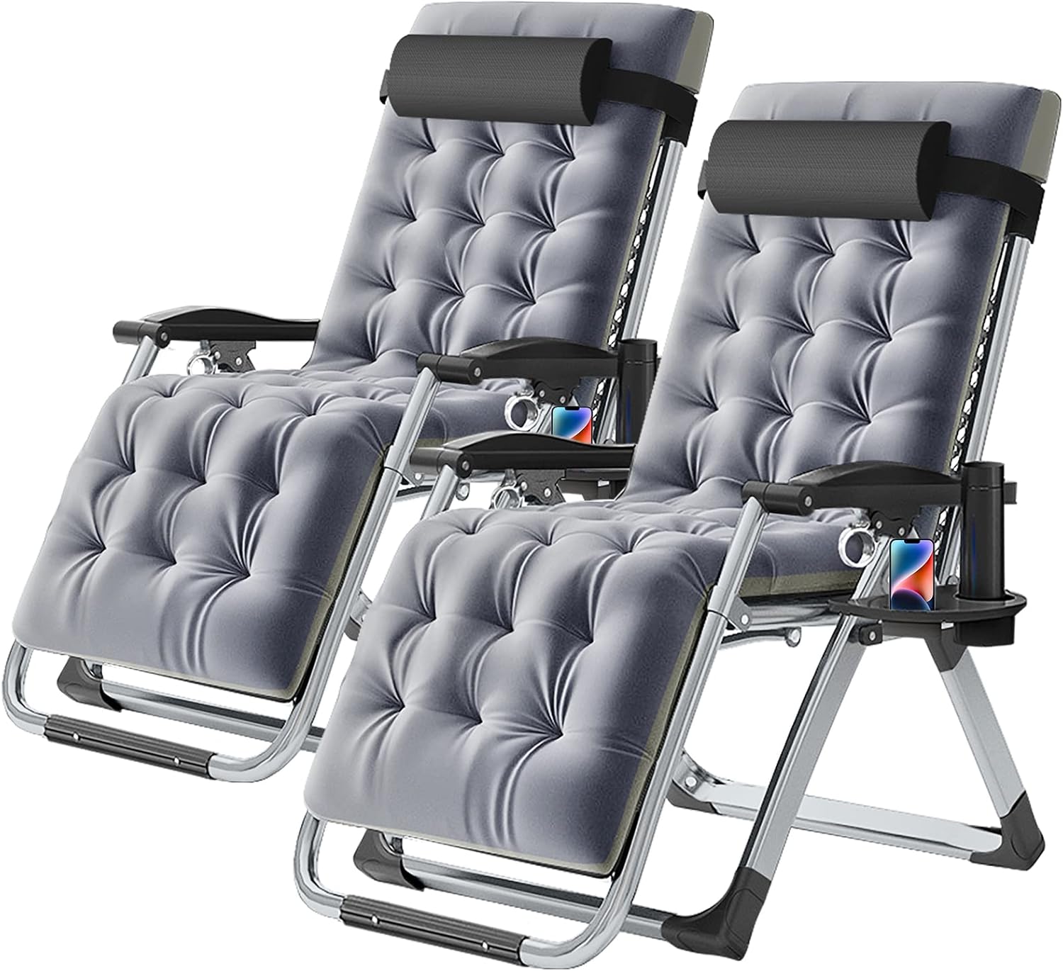 Barbella Zero Gravity Chair Reclining Lounge Chair Patio Chairs, Adjustable Lawn Recliner Folding Lounge Recliners with Removable Cushion, Headrest & Cup Holder, Reclining Chair for Indoor and Outdoor