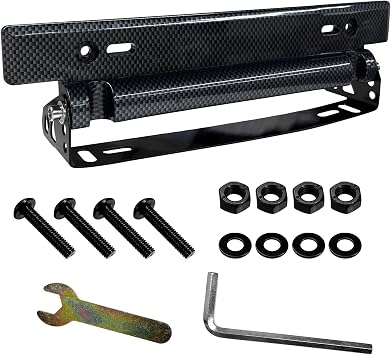 License Plate Frame, 180 Adjustable License Plate Holder with Screws & Nuts, Universal Carbon Fiber Look Front License Plate Mount Bracket DIY Modification Accessory