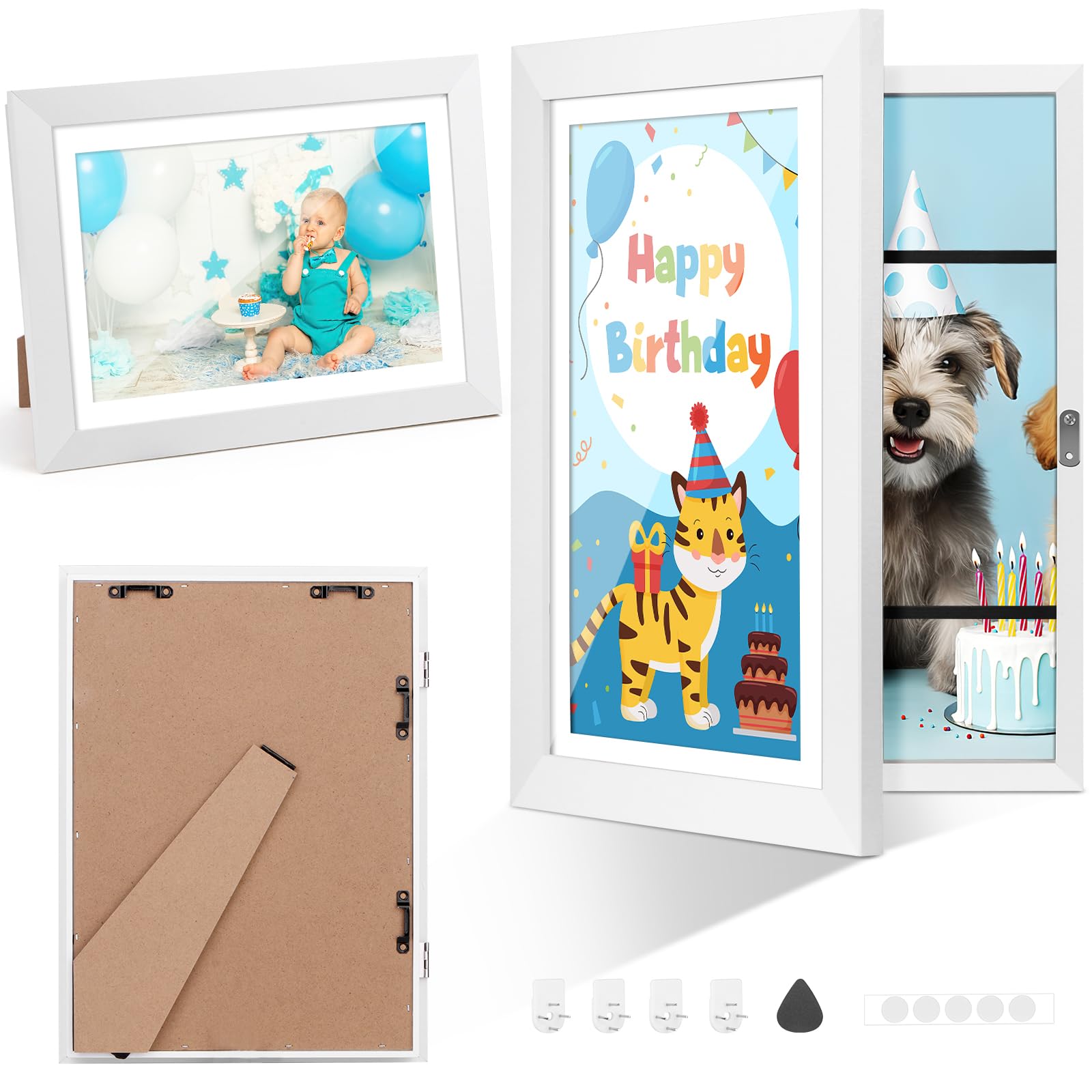 A4 Kids Artwork Display Frames - 2 Pcs Picture Frames for Childrens, Art Photo Frames Front Opening, 25X34cm White A4 Frame with Holder, for Wall Art Display, A4 Box Frame, Living Room, Bedroom