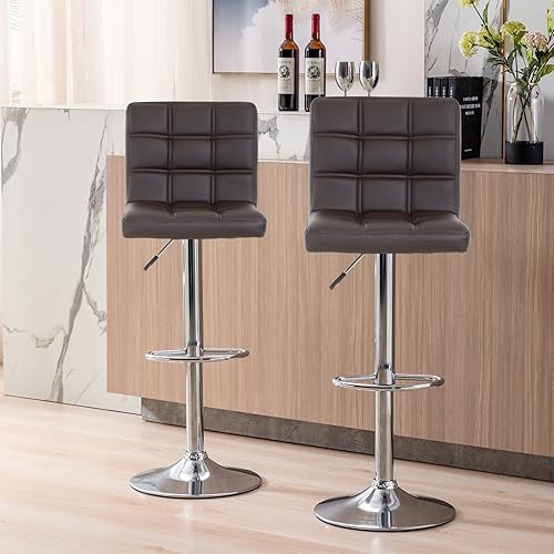 Miniatura 1 de Juego de 2 taburetes de bar giratorios modernos cuadrados con altura de mostrador trasero, taburetes de cocina hidráulicos sin brazos, sillas de bar