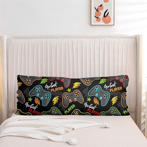 Meeting Story Funda de almohada corporal de videojuegos con cierre de sobre para niños, niños y adultos (negro)