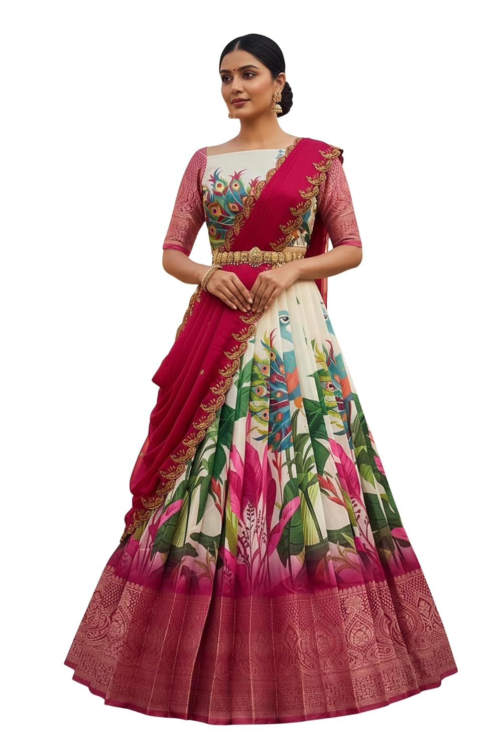 Fabcartz Beautiful South Indian Style Unstitch Lehenga Choli Printed Half Saree with Blouse for Women | PL246 - Review, Price and Buying Guide