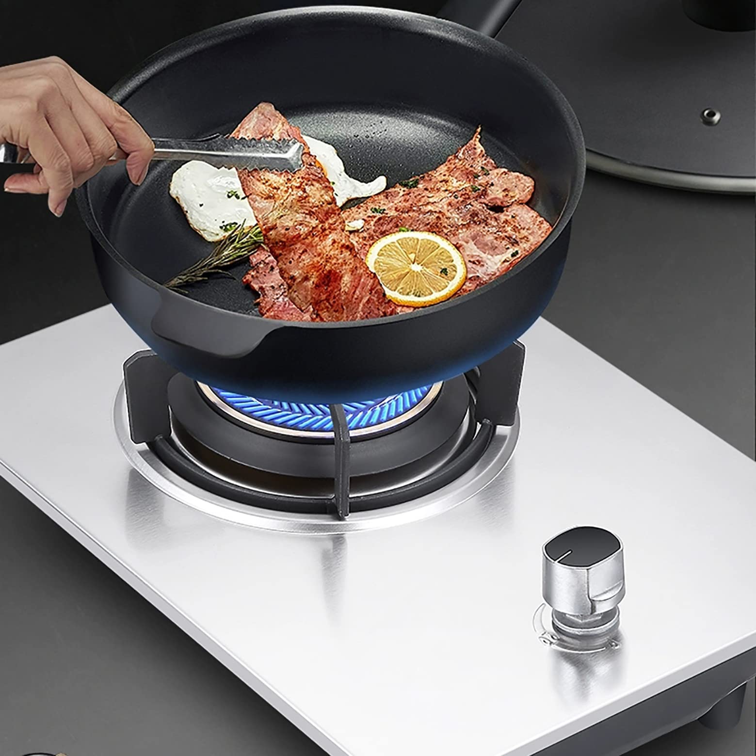 IBOWZ Tables de Cuisson à Gaz Table de Cuisson à gaz Table de Cuisson à gaz 1 brûleur,Table de Cuisson à gaz en Verre trempé Noir et Acier Inoxydable,cuisinière avec FFD et Supports de Casserole e