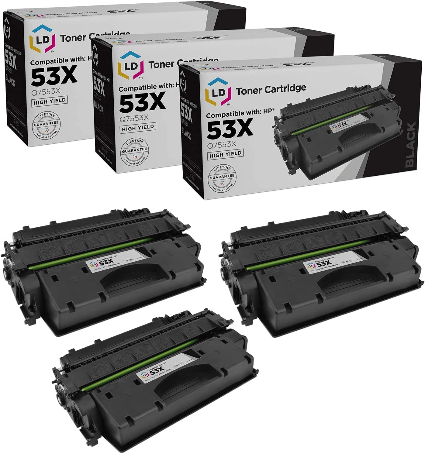 LD Products Replacement Toner Cartridge Compatible with HP 53X Q7553X High Yield (Black, 3Pk) Compatible with HP Printer LaserJet P2015, P2015d, P2015dn, P2015x, M2727 MFP, M2727nf MFP, & M2727nfs MFP