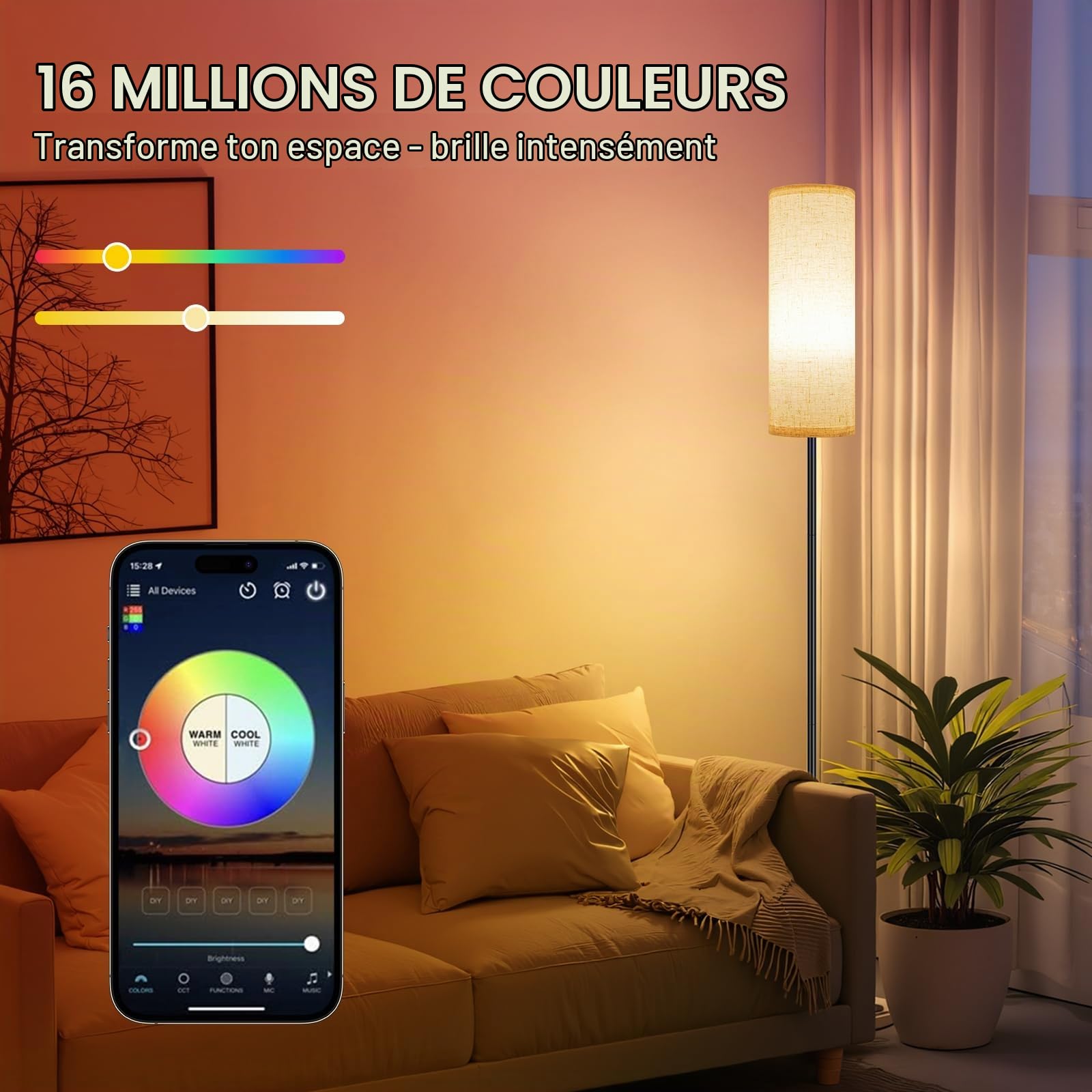 FRIDEKO HOME Lampadaire Salon Moderne, LED, Dimmable, Télécommande, Noir
