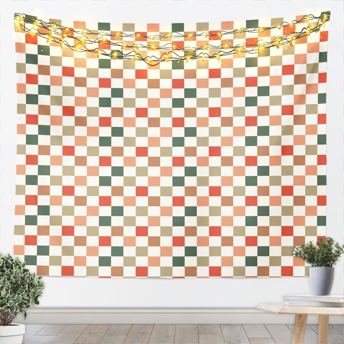 jejeloiu Checkerboard Grid Tapestry Large 59"x82" Kids Classic Plaid Wall Art Purple Light Purple Wall Hanging Blanket,Microfiber