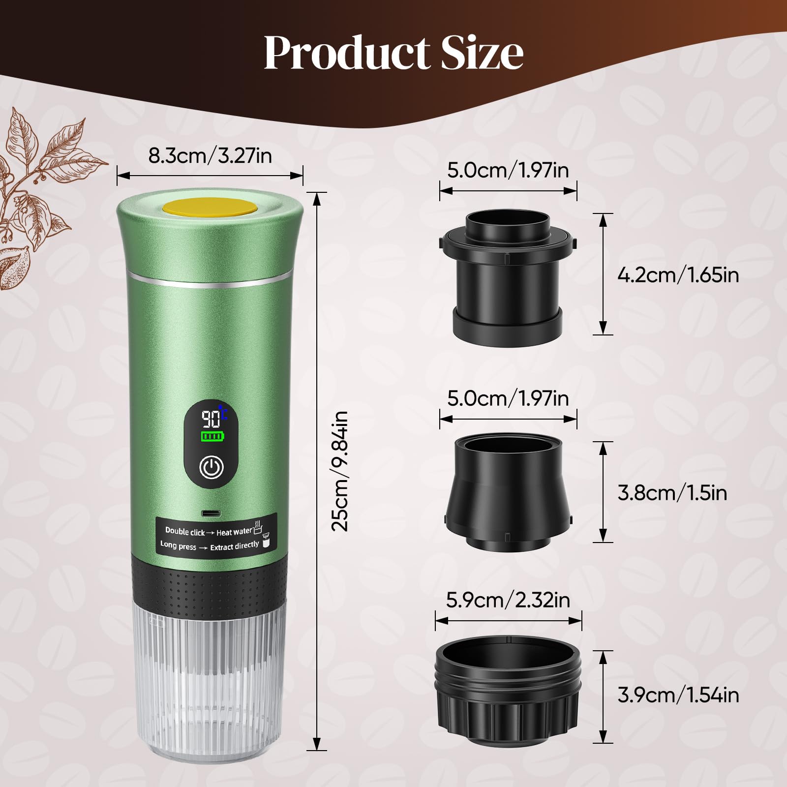 Macchina per caffè Espresso Portatile, Macchina per Caffè Elettrica 3 in 1, Caffettiera Portatile da Campeggio, Mini Autoriscaldante, Compatibile con Caffè Macinato e Capsule (Verde)