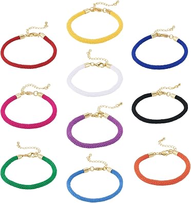 Round Nylon Cord Bracelet Colorful Nylon Twisted Cord Friendship Braided Rope with Brass Findings for Women Men Wrist Anklet 6.85 inch17.4cm