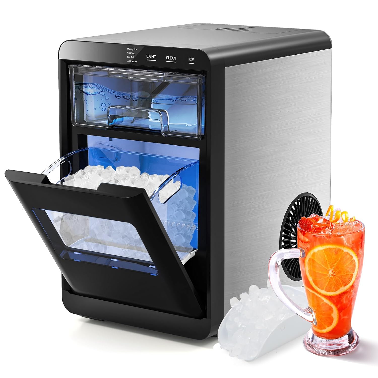 ARLIME Nugget Ice Maker Countertop, 44LBS/24H Portable Pebble Ice Machine with Soft Chewable Pellet/Sonic Ice with Self-Cleaning, One-Touch Operation & Pull-Out Water Tank for Home, Kitchen & Office