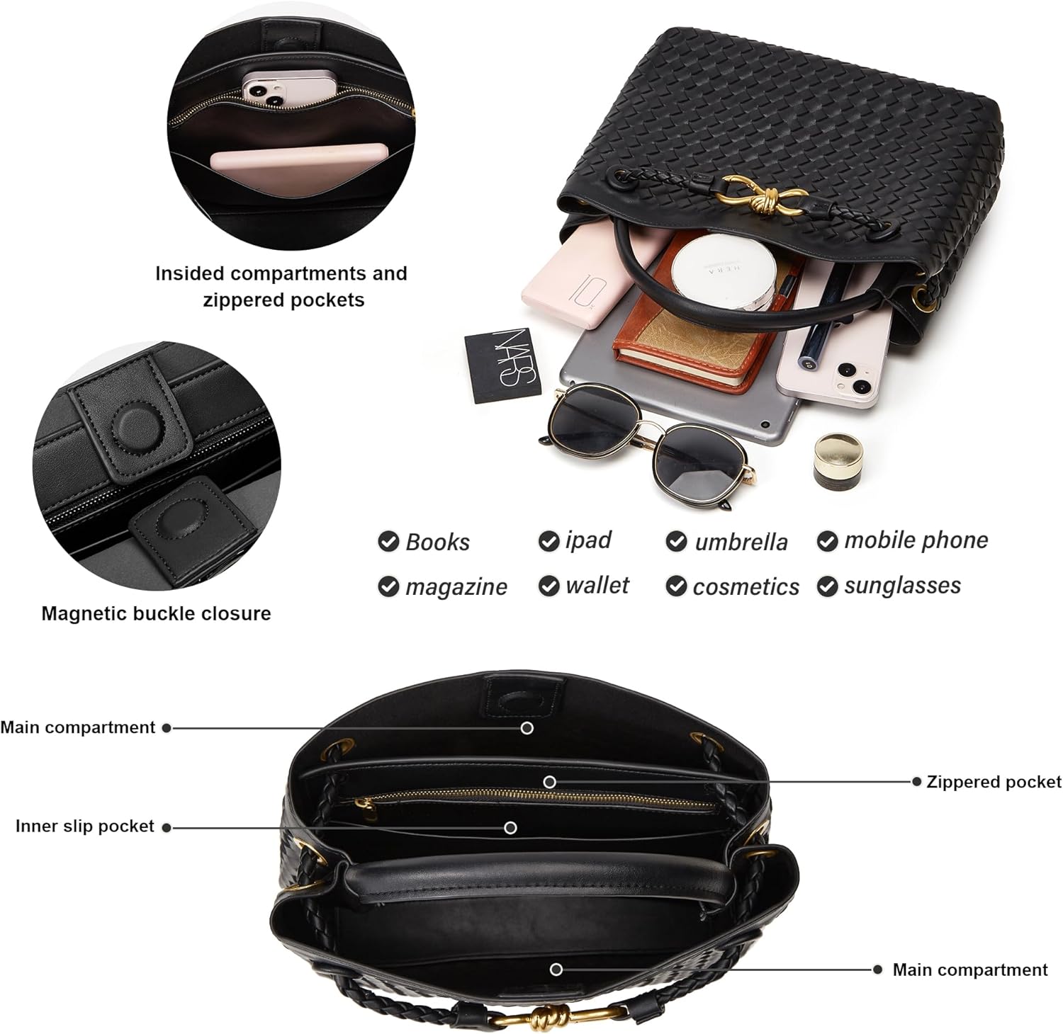 BOYATU Woven Tote Bag Womens Purse: Vegan Leather Shoulder Handbags - Fashion Summer Beach Tote Bags - Large Travel Totes - Image 4