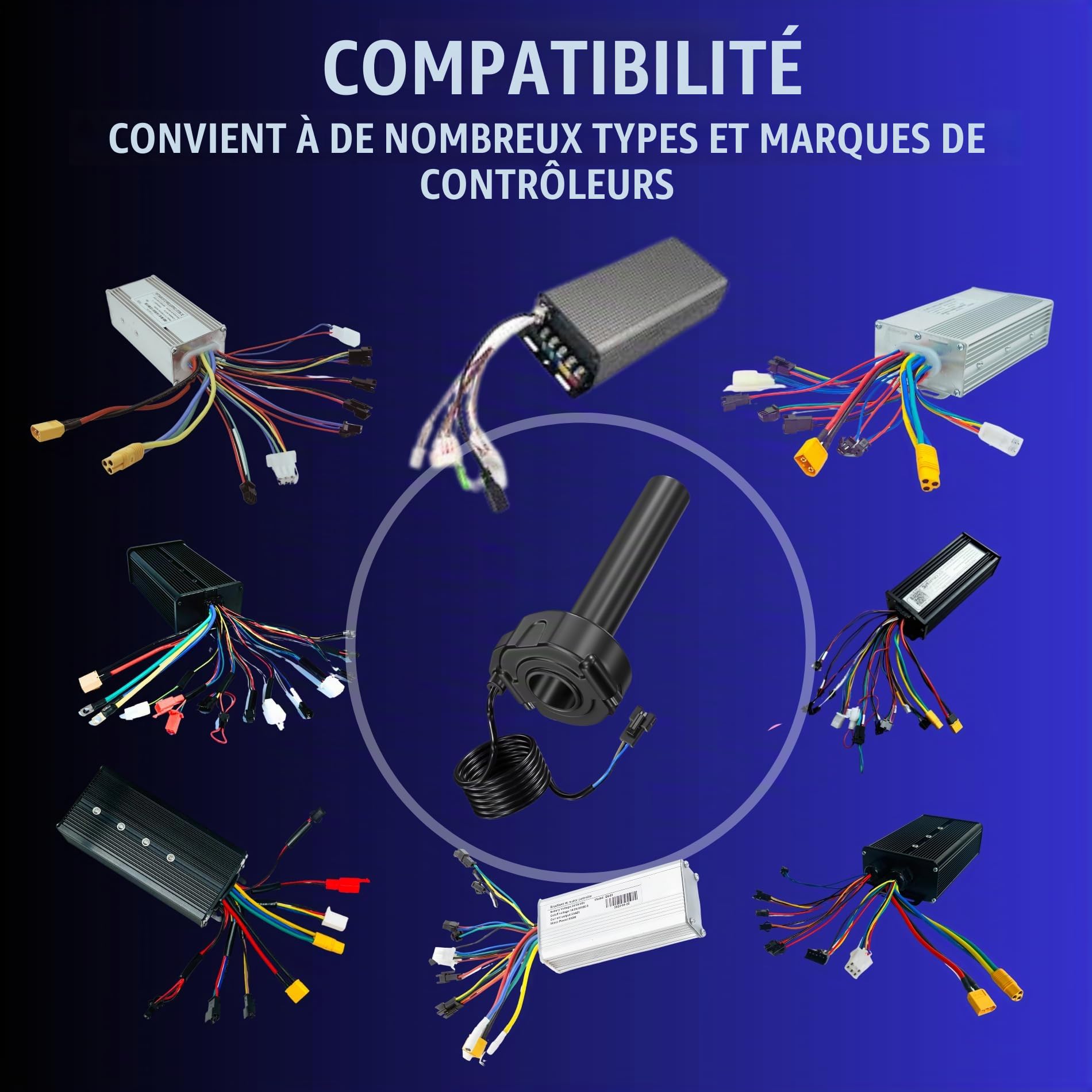 Accélérateur complet pour vélo électrique - Poignées gaufrées noires - Convient pour 3 broches SM JST - Pour vélo électrique Surron, motocross 12 V, 24 V, 36 V, 48 V, 52 V, 60 V, 72 V