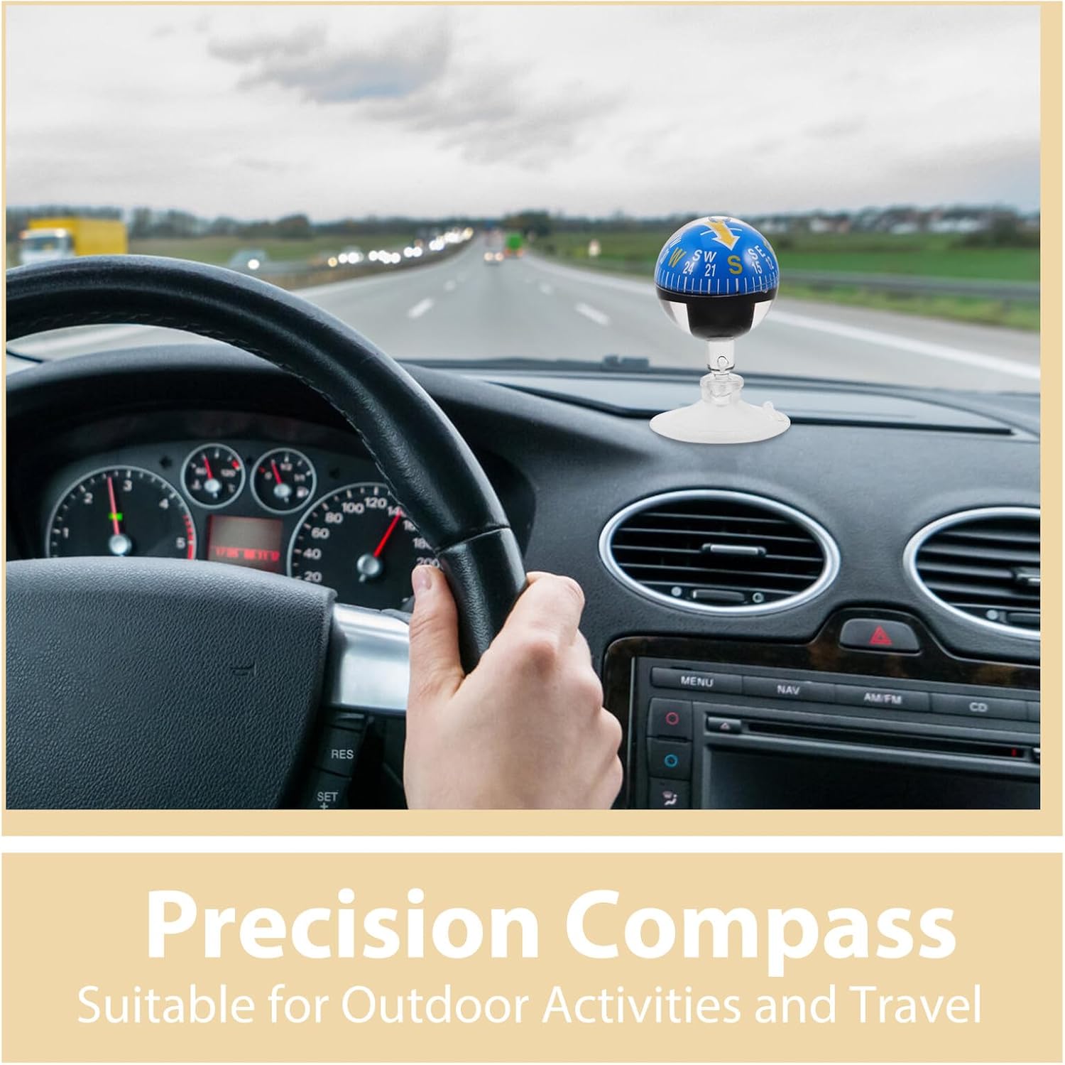 Car Guide Compass Suction Cup 38mm Plastic Dashboard Compass for Automotive, Truck, Boat Navigation Outdoor Use Blue