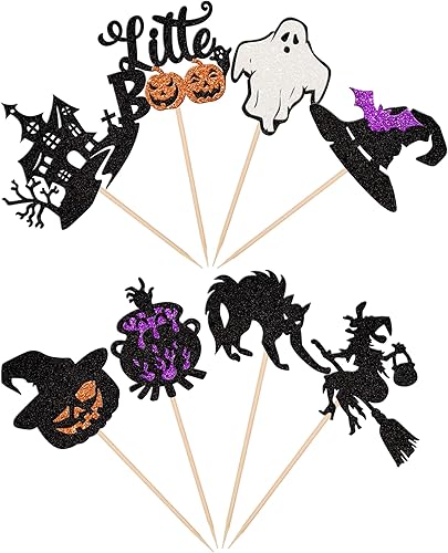 Miniatura 3 de Jack Skellington - Juego de 24 adornos para cupcakes de Halloween con purpurina de calavera fantasma, pesadilla antes de Navidad, decoraciones para