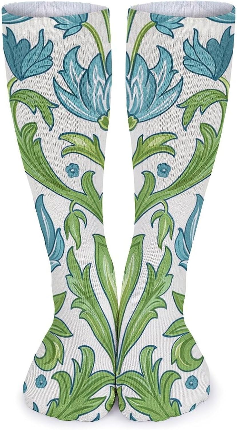 5 Pairs Knee High Socks Blue Green Long Tube Boot Seamless Toe