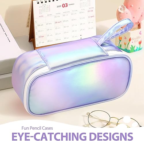 Miniatura 5 de Jcocylse Estuche portátil de gran capacidad para lápices, suministros escolares para estudiantes universitarios, niñas, niños y adultos (morado)