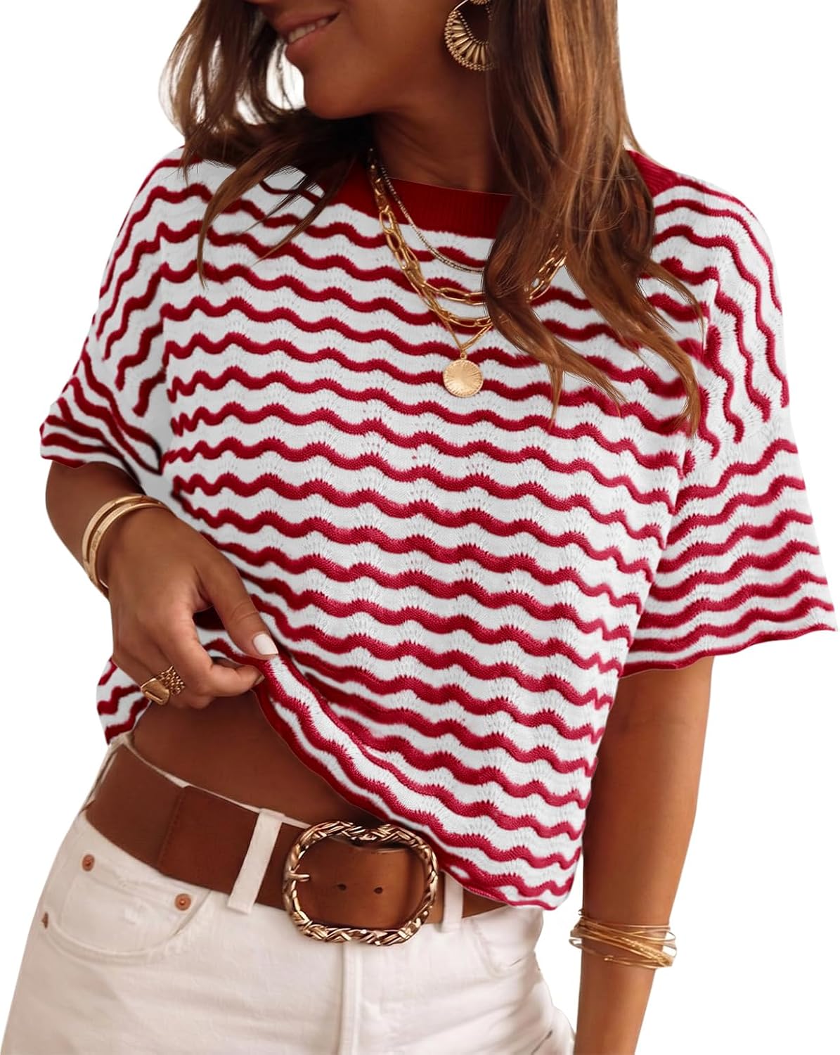 Tankaneo Womens Crochet Sweater T Shirt Cropped Short Sleeve Sweaters 2026 Casual Lightweight Knit Tops