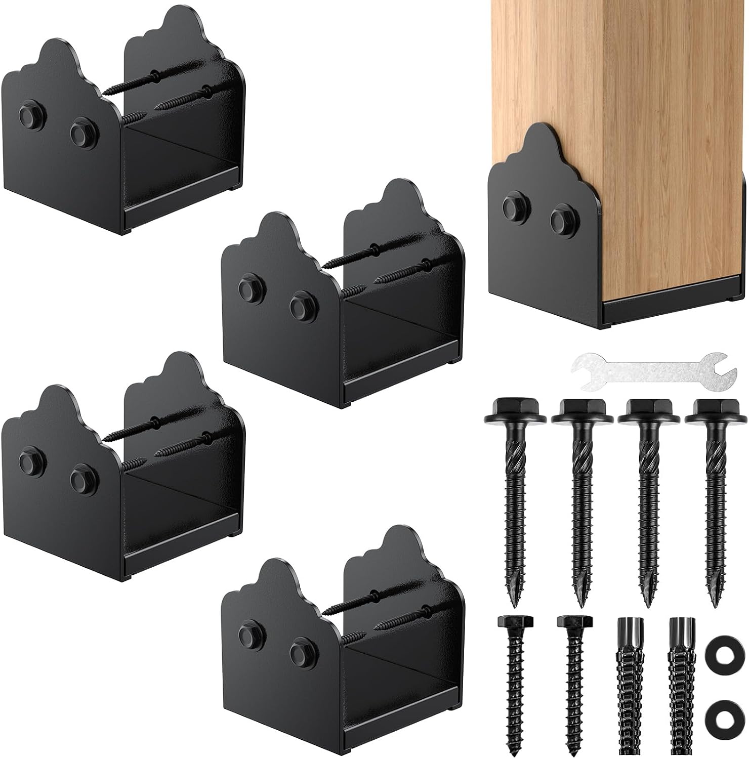FMhotu 4x4 Post Base 4Pcs, Stainless Steel Adjustable Post Anchor Bracket