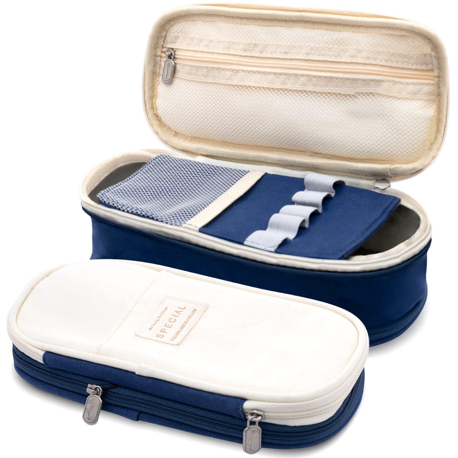 PRYFIL Pencil Organizer Case, Student Stationary Storage Box Multi Compartment Double Zipper Portable Capacity Pencil Pouch for College Student Teen, 22x11cm (Blue) (B0D3VF2VPN) Amazon Price History, Amazon Price Tracker