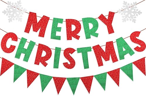 Cartel de Feliz Navidad, rojo y verde, banderín de Navidad, bandera triangular, decoraciones de fiesta de Navidad, decoraciones de Navidad,