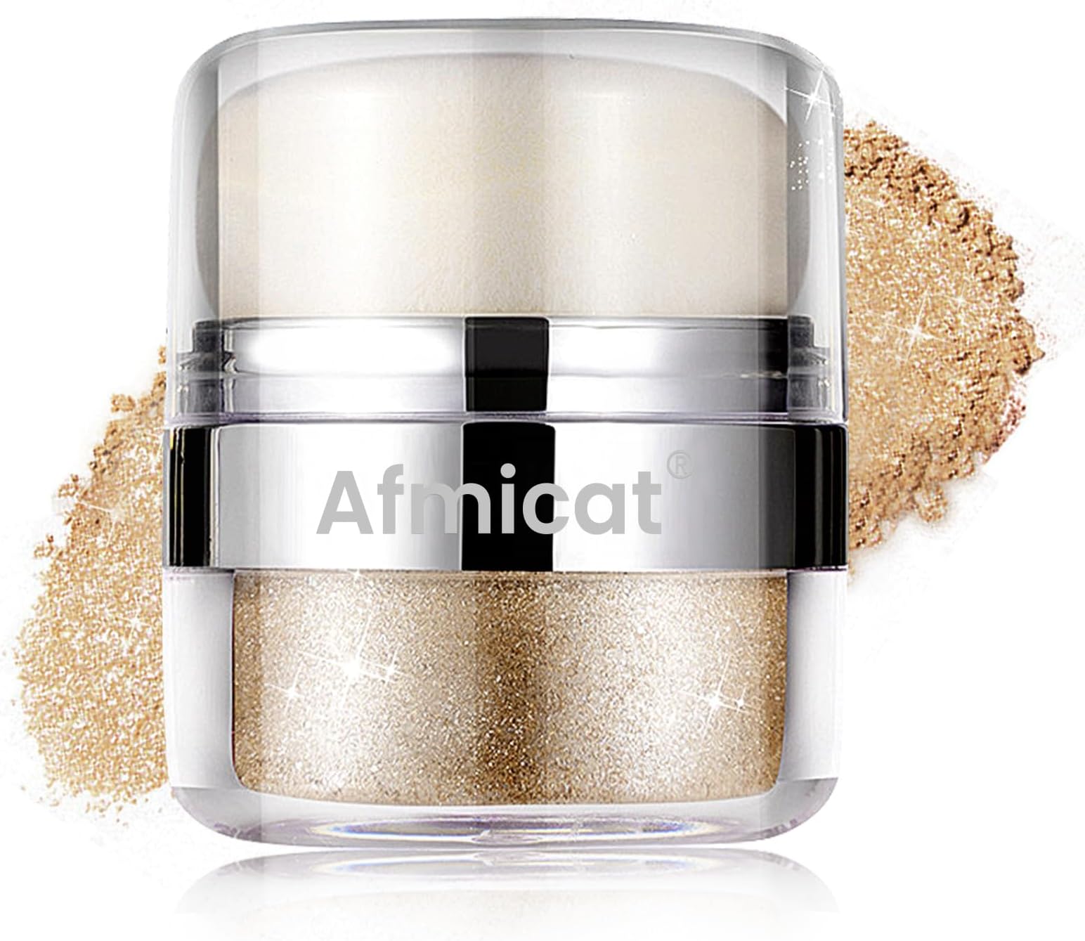 Body Shimmer Powder, Body Glitter Powder with Sponge Head, Eyes, Hair, Face Glitter for Women & Girls, 3D Contour & Long Lasting Luminous, Shimmer Makeup Perfect for Daily, Party (Champagne Gold)