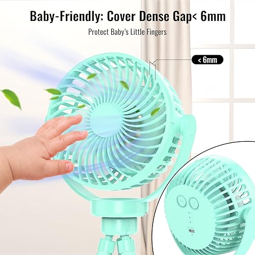 Miniatura 4 de GetBreeze Ventilador portátil a pilas con luces LED, ventilador de cochecito de bebé con trípode extraíble, ventilador de mano portátil, ventilador