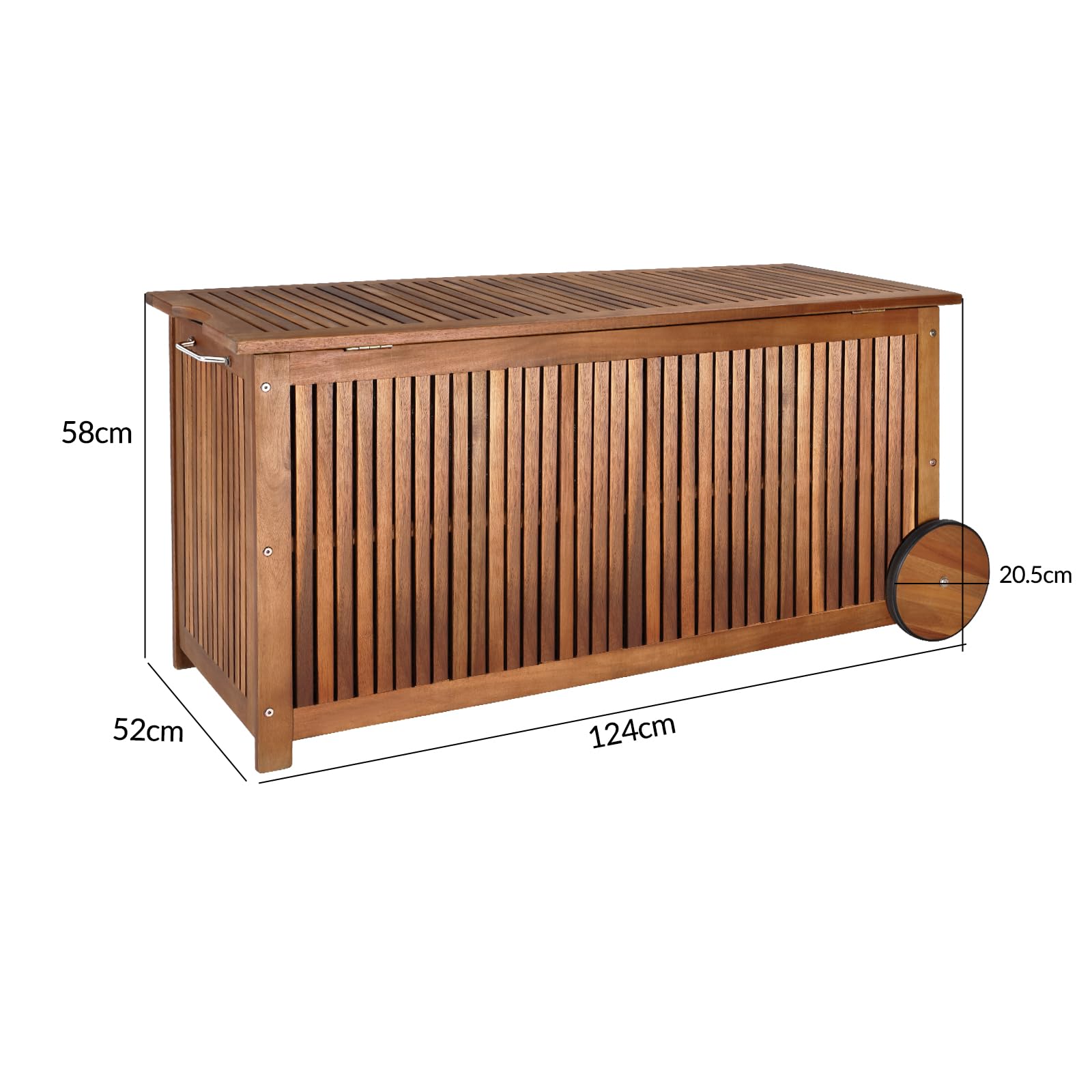 Casaria® Gartenbox Holz 350L Deckel 160kg belastbar Räder Griff Innenplane Ablaufkante Garten Stauraum Box Auflagenbox Akazie Wetterfest 117x52cm