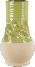 Elements Green and Cream Ceramic Vase with Twist Design, for Use with Dried or Artificial Flowers, 5.5x5.5x10.2 Inch