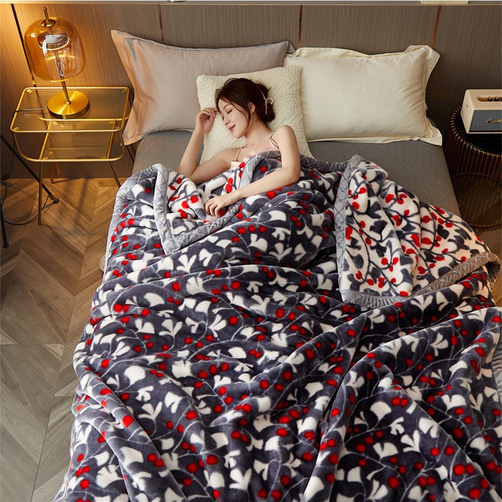 Koc polarowy, ciężka sztuczna norka, podwójna gruba miękka zimowa flanela, wytłaczany design, przytulny i ciepły, do domu lub podróży