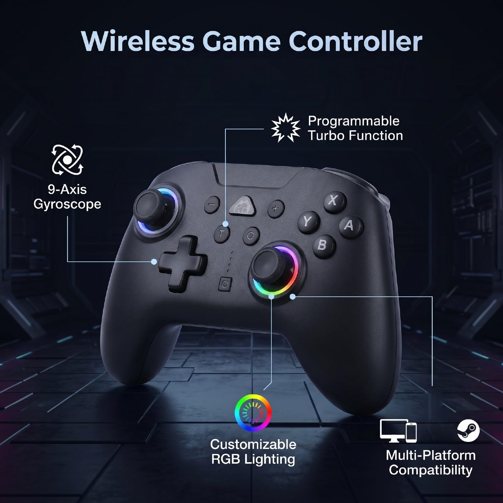 Cocoarm Controller di Gioco Wireless, Controller di Gioco con Illuminazione RGB con Giroscopio a 9 Assi, Doppia Vibrazione, e Tasti Programmabili, ABS per 2 PC IOS