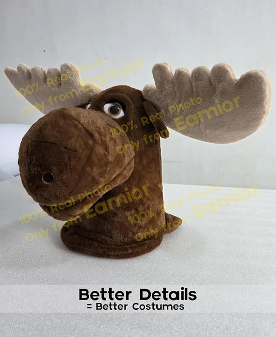 Proud Brown Moose Mascot Costume with Beige Horn Adult Size for Men & Women with Built-in Fan Inside the Head
