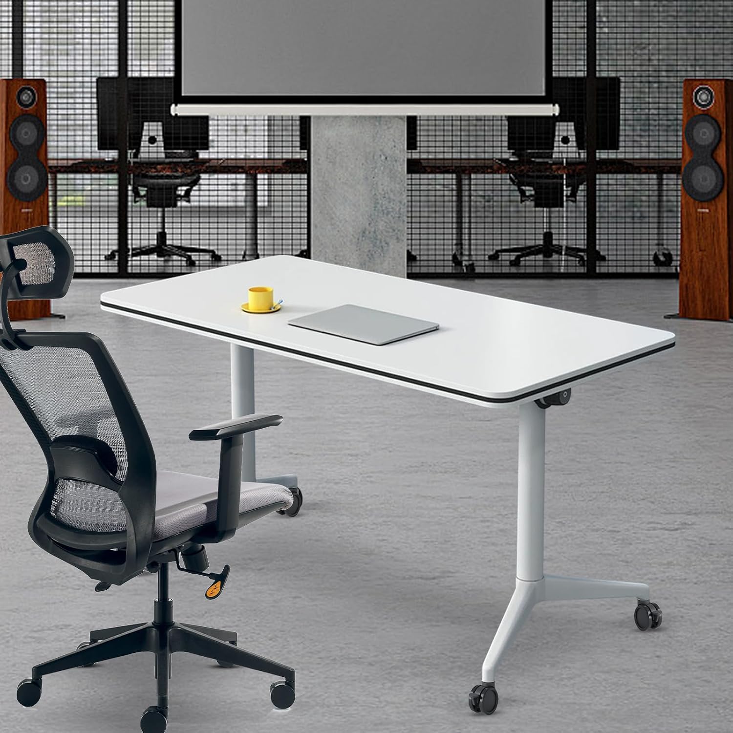 Folding Conference Room Table,Modern Flip Top Mobile Training Table with Strong Metal Frame Silent Wheels Waterproof Desktop for Office Conference Classroom Foldable Meeting Table (4pack 63in)