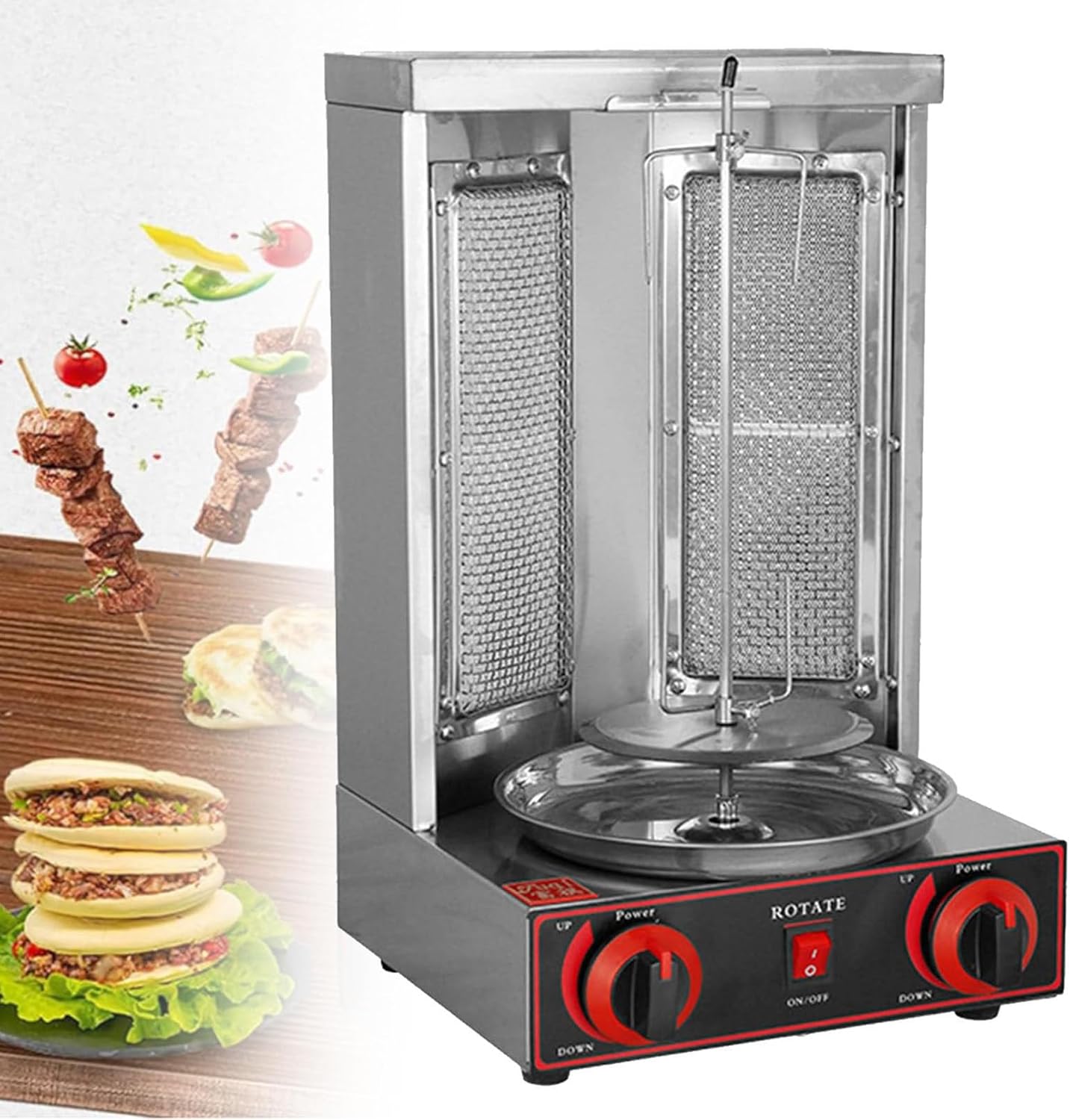 Shawarma Doner Kebab Machine Kebab Grill Vertical Broiler Gyro Meat Rotisserie with Burners Temperature Adjustment 50-350℃ for Commercial Home Kitchen
