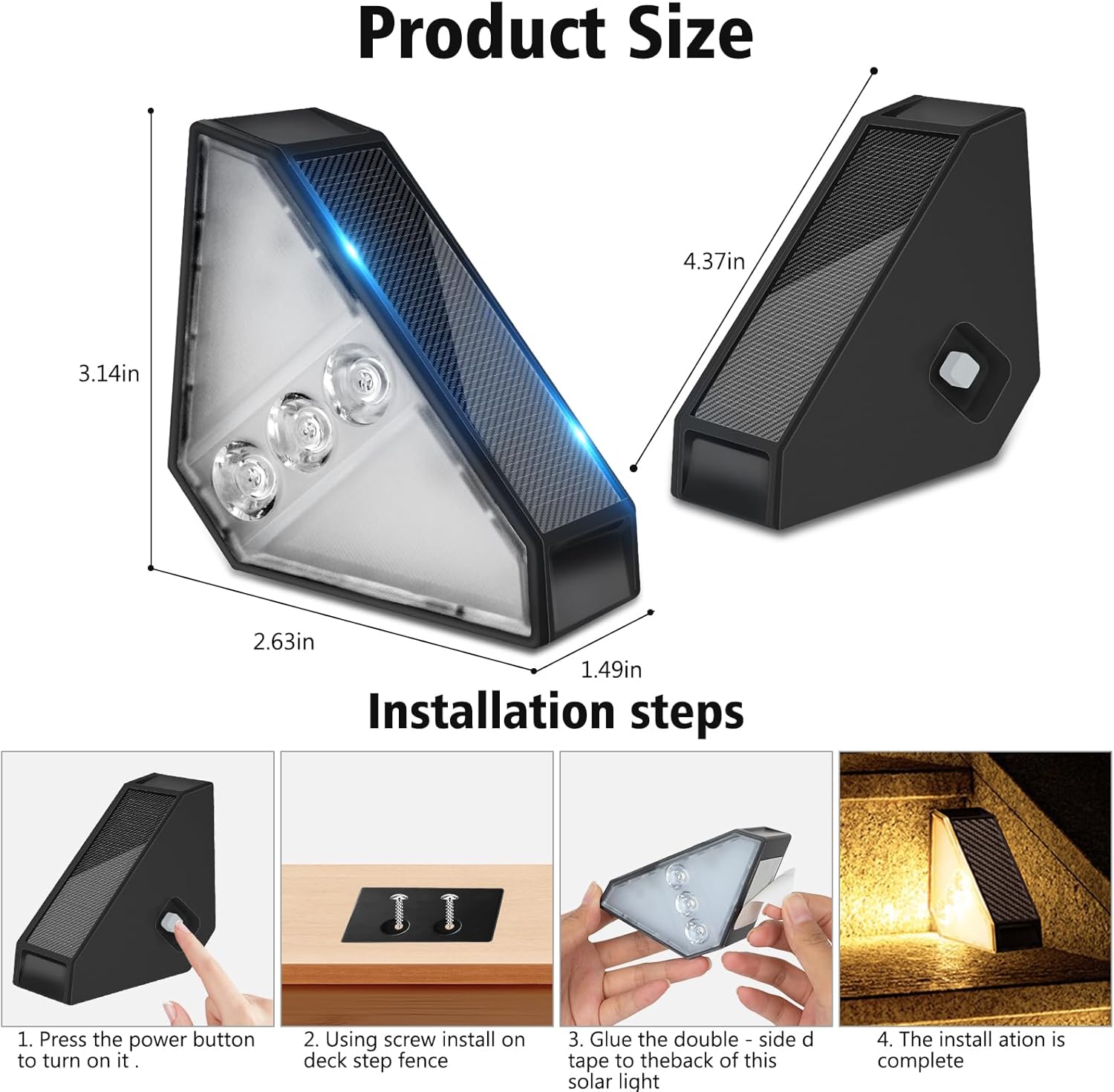 echosari 6 Pack Solar Step Lights, 100 Lumen Ultra Bright Outdoor Stair Lights Auto ON/Off Outdoor Step Lights IP68 Fully Waterproof for Yard Garden Walkways Pathway (Warm White)