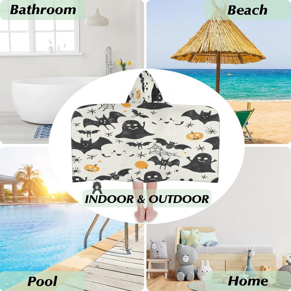 Specter Bats Pattern Kids Bath Towel Beach Towel with Hood Pool Cover Up for Girls Boys Soft Absorbent Hooded Bath Towel Toddler Towels for Beach, Pool