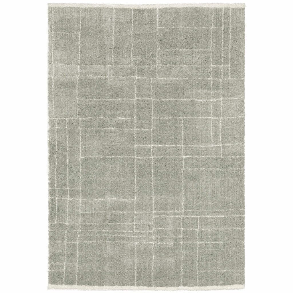 HomeRoots 509897 6 x 9 ft. Gray & Ivory Geometric Shag Power Loom Stain Resistant Rectangle Area Rug